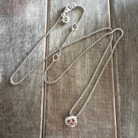 Retired David Yurman Petite Infinity Necklace in Pink Tourmaline & Pave Diamonds - Picture 4 of 15